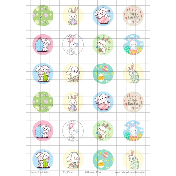 Húsvét-1 Üveglencsés ékszerpapír 25mm 12 féle minta A5