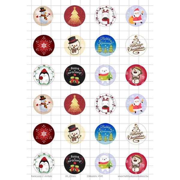 Karácsony-2 Üveglencsés ékszerpapír 25mm 12 féle minta A5