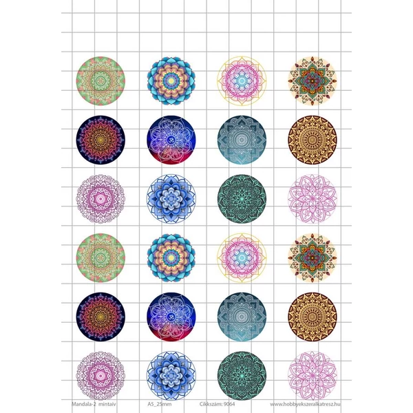 Mandala-2 Üveglencsés ékszerpapír 25mm 12 féle minta A5