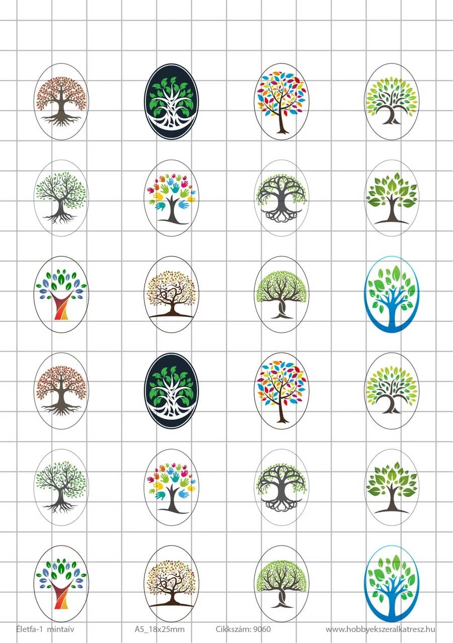 Eletfa-1 Üveglencsés ékszerpapír 18x25mm 12 féle minta A5