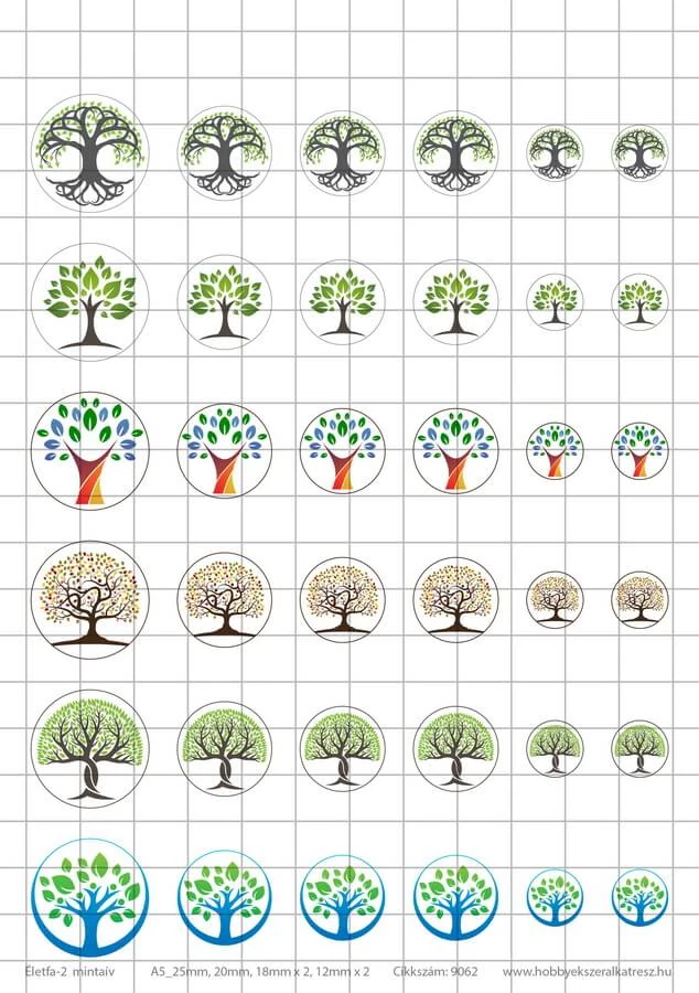 Eletfa-2 Üveglencsés ékszerpapír több méret 6 féle minta A5