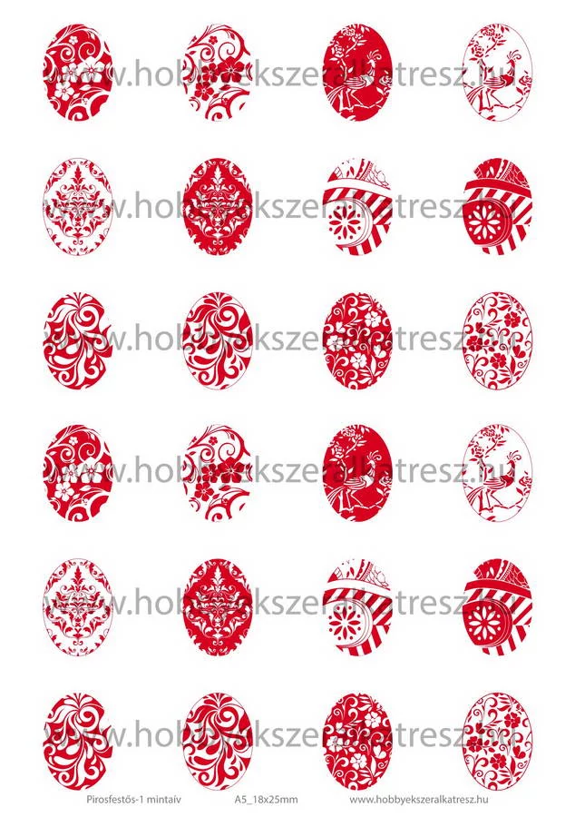 Pirosfestős-1 Üveglencsés ékszerpapír 18x25mm 12 féle minta A5