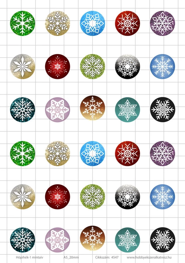 Hópihék-1 Üveglencsés ékszerpapír 20mm 15 féle minta A5