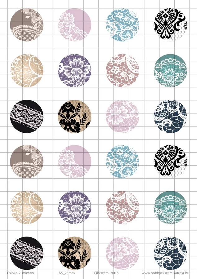 Csipke-2 Üveglencsés ékszerpapír 25mm 12 féle minta A5