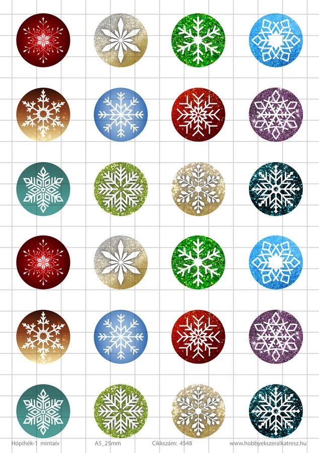 Hópihék-1 Üveglencsés ékszerpapír 25mm 12 féle minta A5