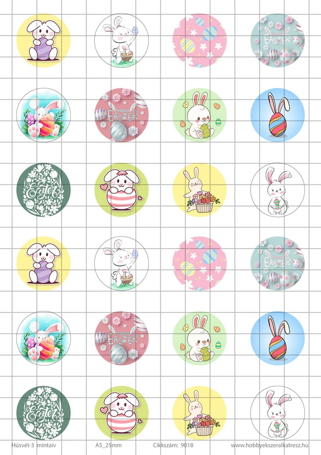 Húsvét-3 Üveglencsés ékszerpapír 25mm 12 féle minta A5