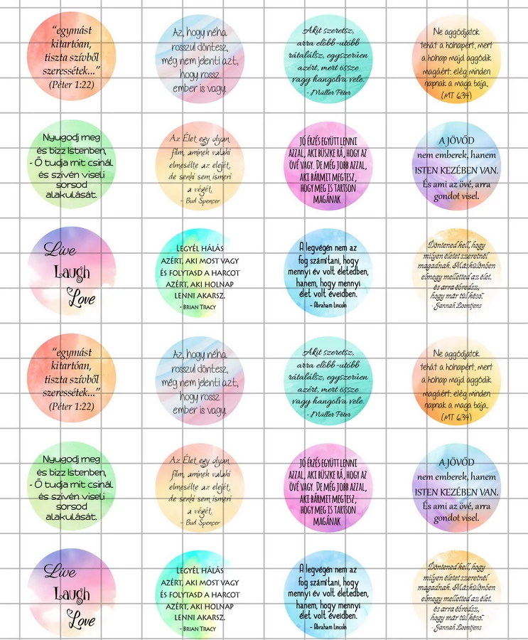 Idézetek-1 Üveglencsés ékszerpapír 25mm 12 féle minta A5