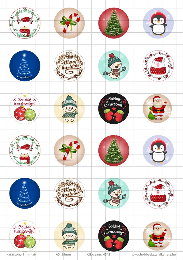 Karácsony-1 Üveglencsés ékszerpapír 25mm 12 féle minta A5