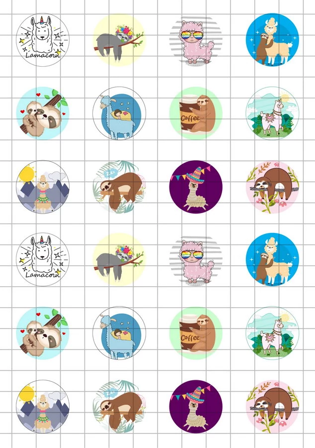 Lajhár-Láma-2 Üveglencsés ékszerpapír 25mm 12 féle minta A5