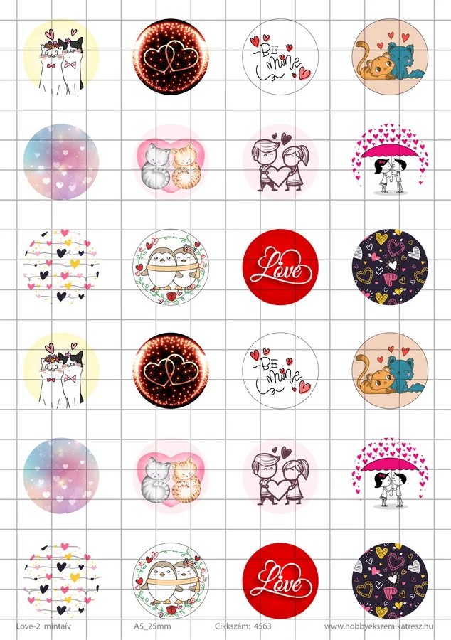 Love-2 Üveglencsés ékszerpapír 25mm 12 féle minta A5