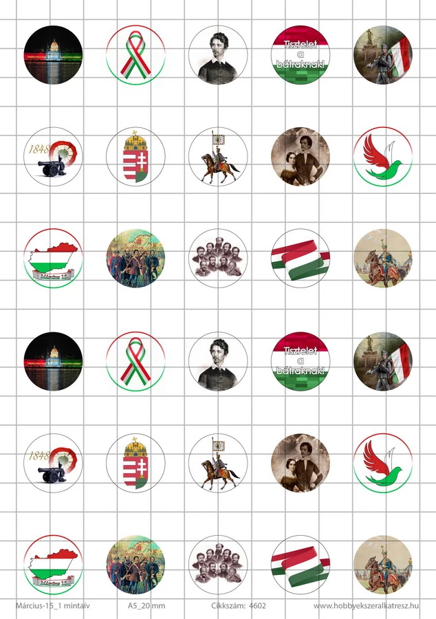 Hungary-1 Üveglencsés ékszerpapír 20mm 15 féle minta A5