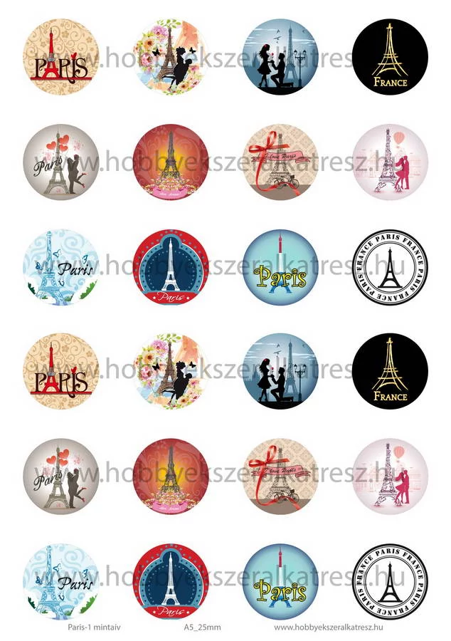 Paris-1 Üveglencsés ékszerpapír 25mm 12 féle minta A5