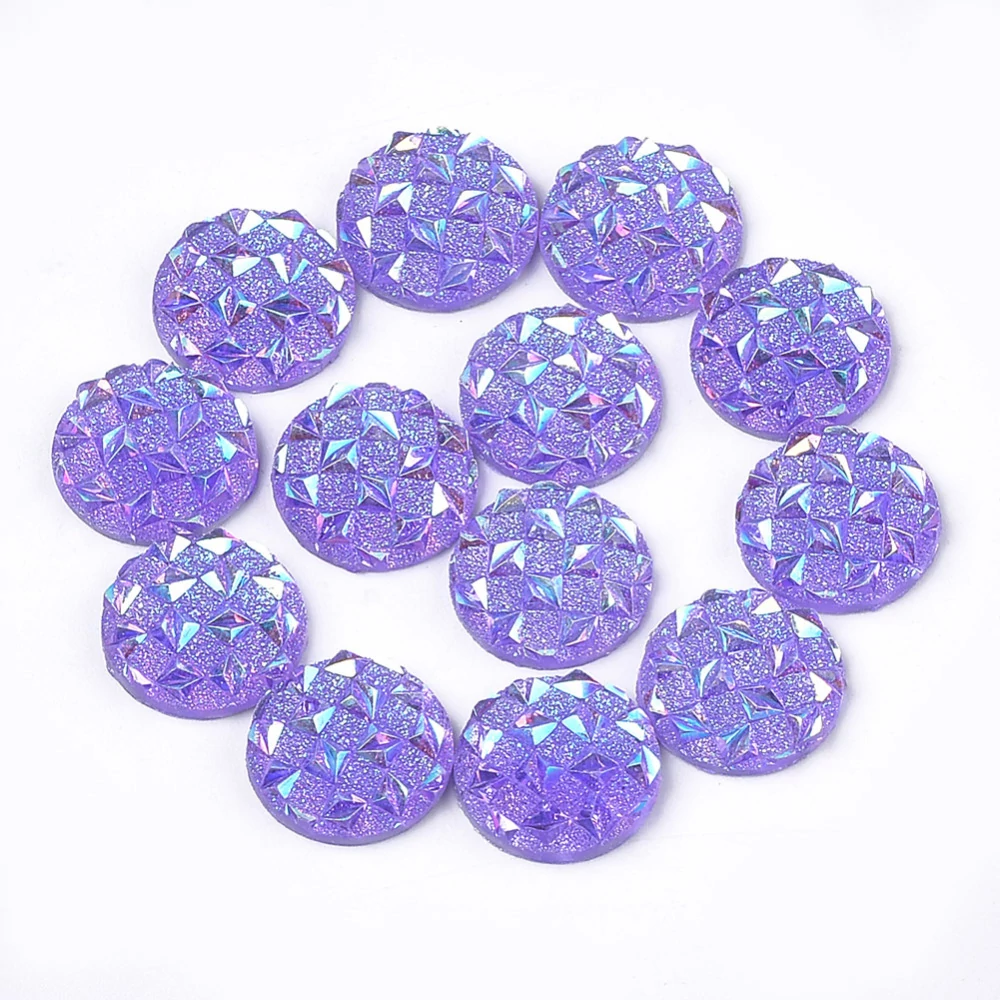4db Lilás színű csillámos druzy műgyanta kabochon (12mm)