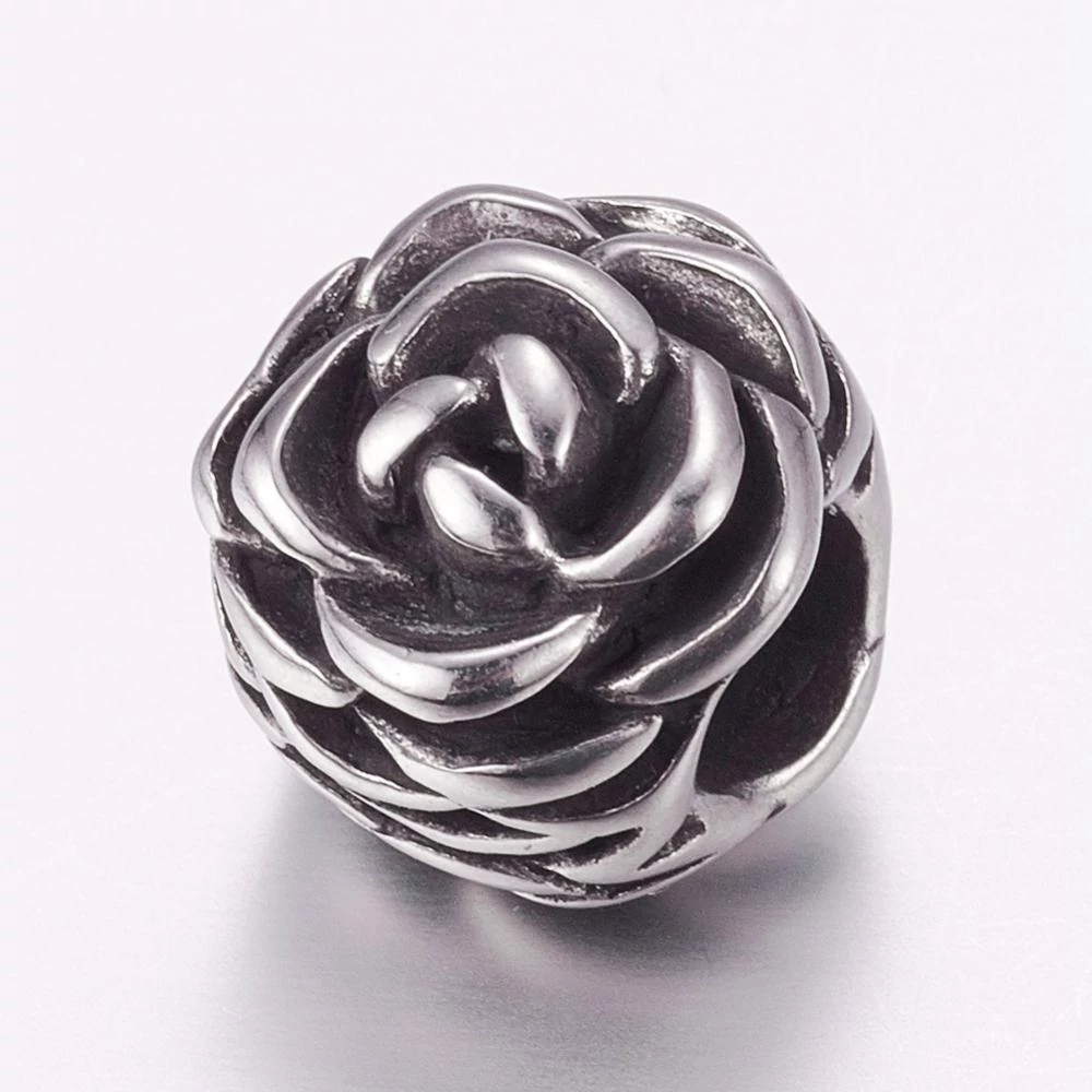 Nemesacél rózsa gyöngy (12x13mm)