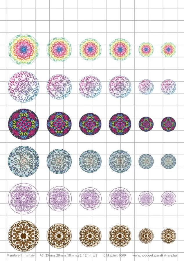 Mandala-1 Üveglencsés ékszerpapír több méret 6 féle minta A5